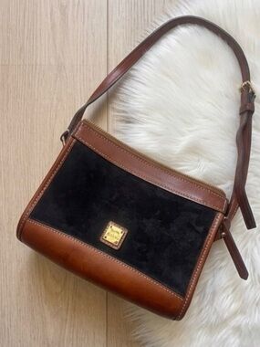Restored Dooney & Bourke Black and Brown Suede Leather Crossbody Bag